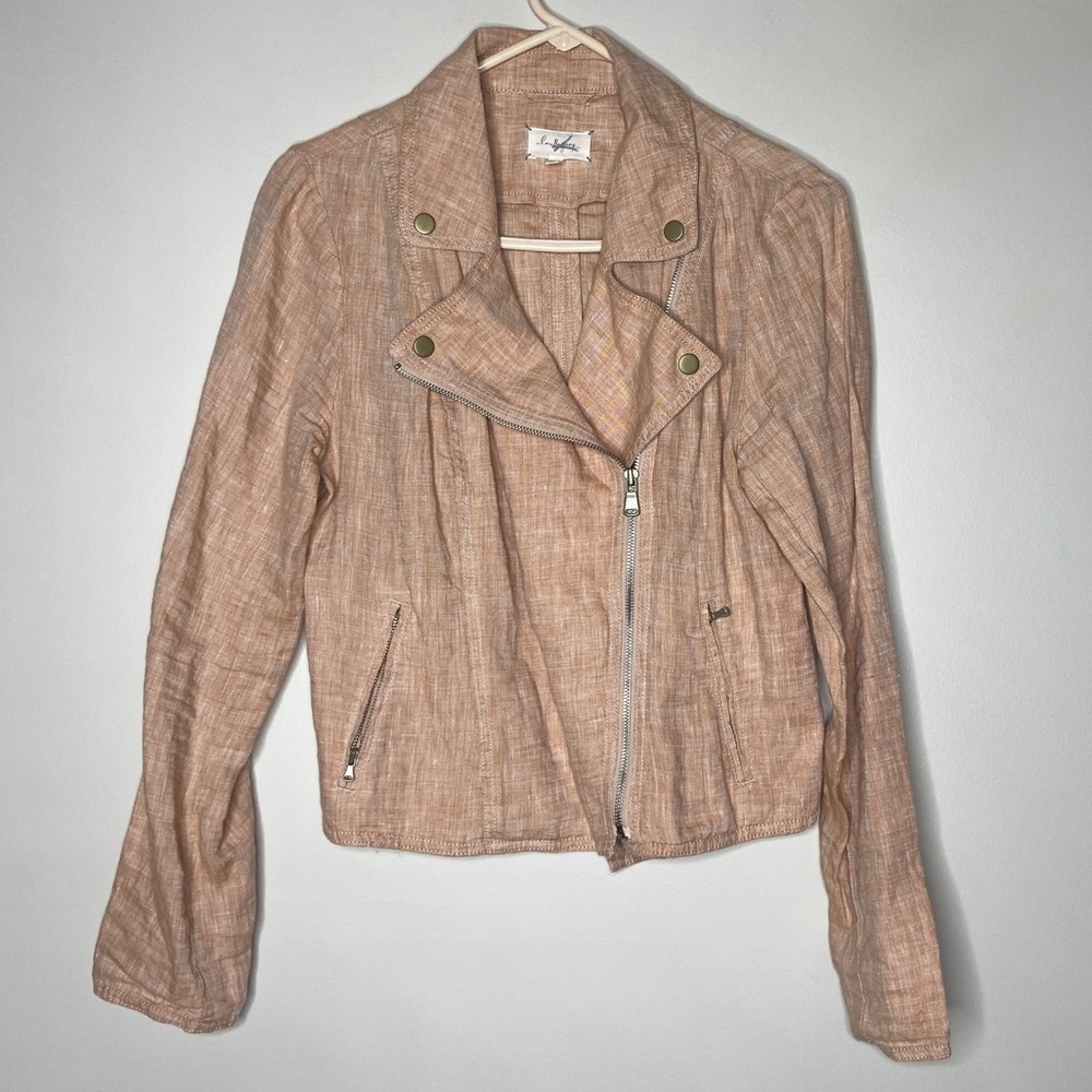 Lou & Grey Linen Moto Jacket Tan/peach Small